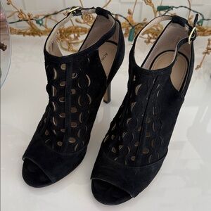 Black Peep-Toe Heeled Sandals